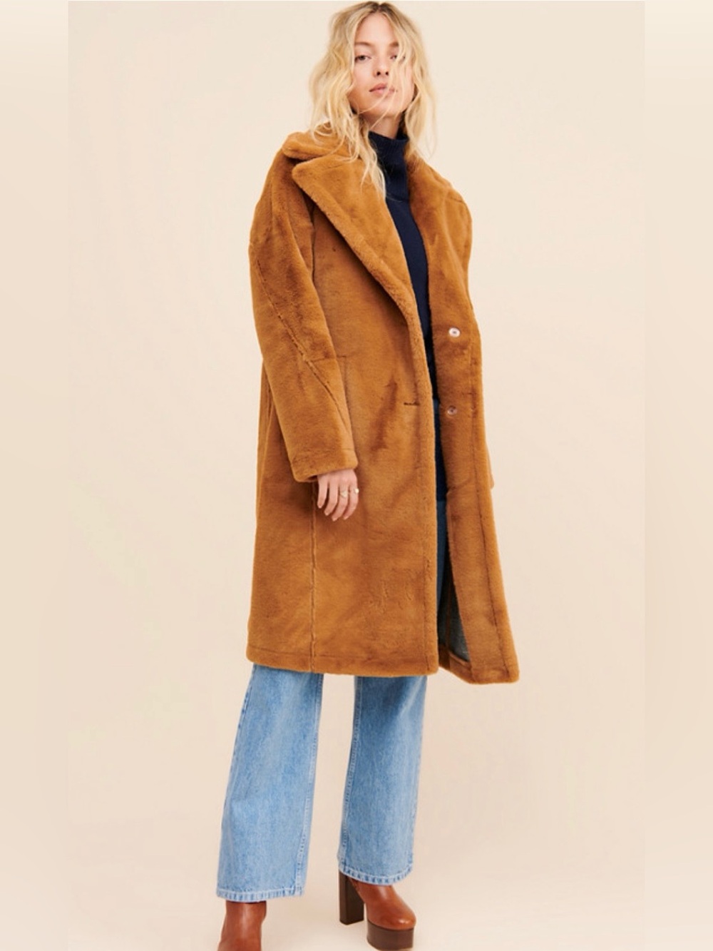 Avec Les Filles x Anthropologie Bonded Faux Fur Notched Collar Tan Coat $279